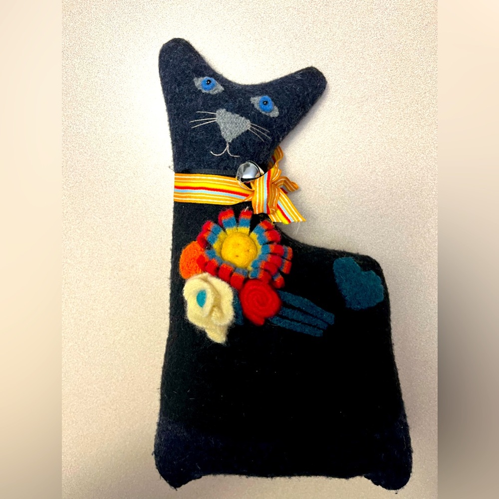 One handmade needle Felted Black Cat